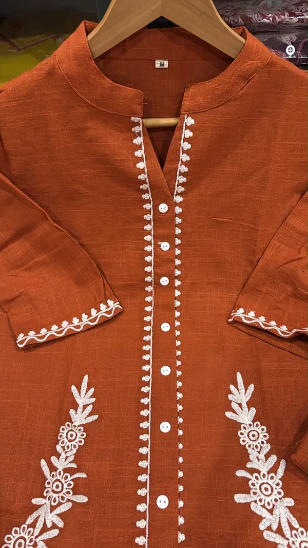 Rust_Embroidered_Kurta_Pant_Set_for_Girls