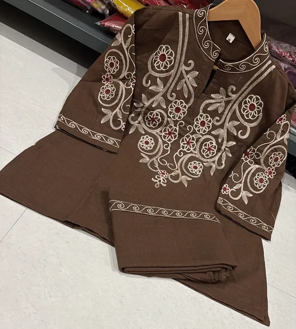 Brown_Embroidered_Straight_Kurta_Set_for_Women
