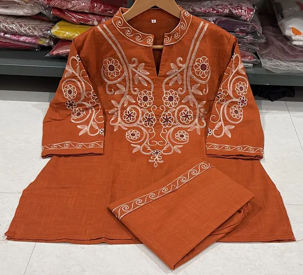 Rust_Embroidered_Kurta_Pant_Set_for_Women
