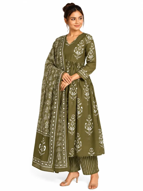 Olive_Printed_Flared_Kurta_Suit_Set_for_Women