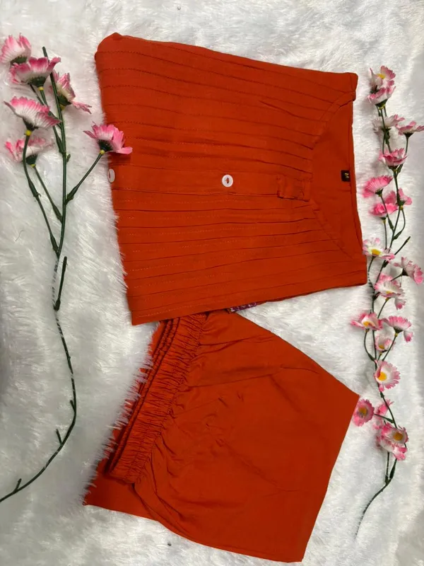 Orange_Pleated_Kurta_Set_For_Women