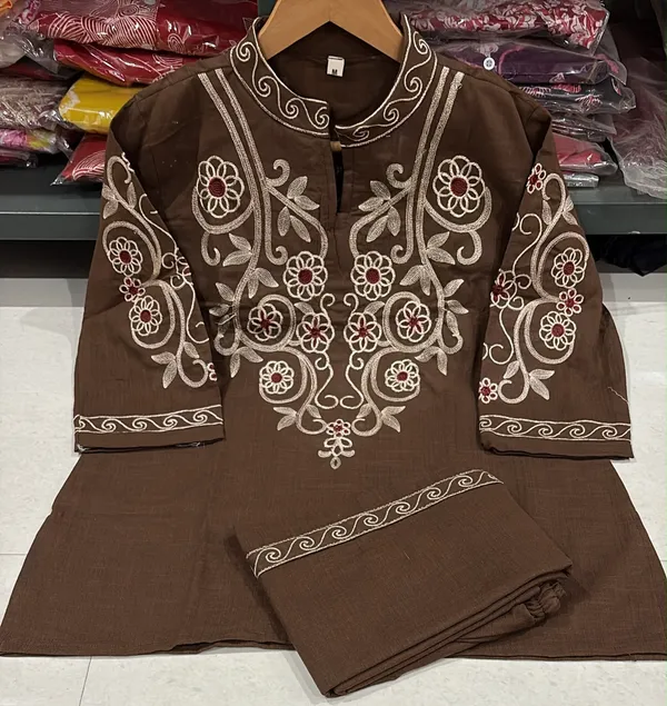 Brown_Embroidered_Straight_Kurta_Set_for_Women