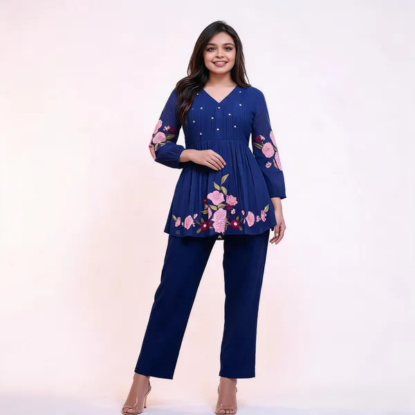 Navy_Blue_Cotton_Anarkali_Kurta_Pant_Set_For_Women