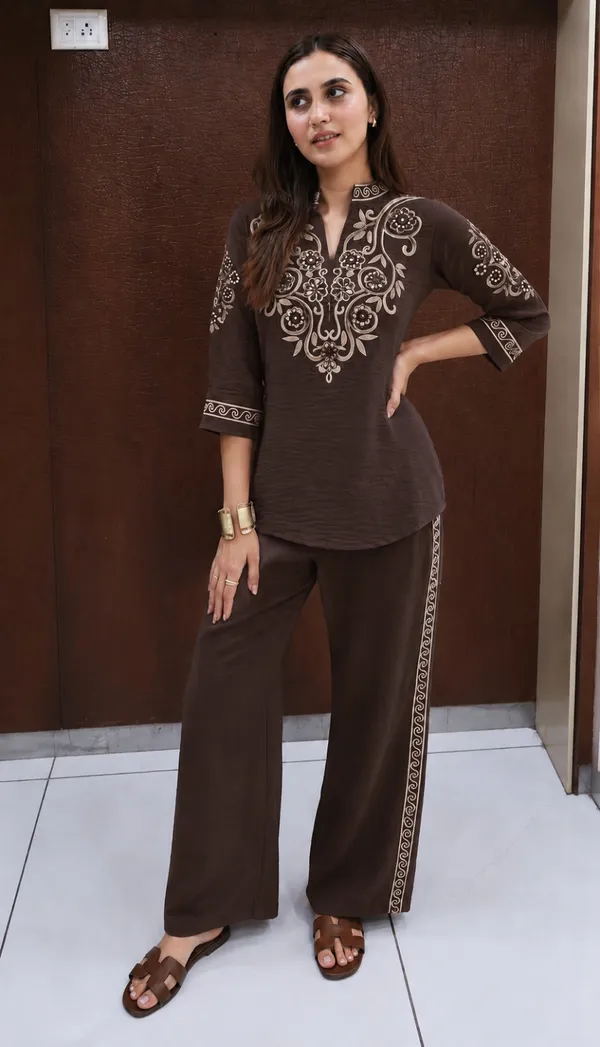Brown_Embroidered_Straight_Kurta_Set_for_Women