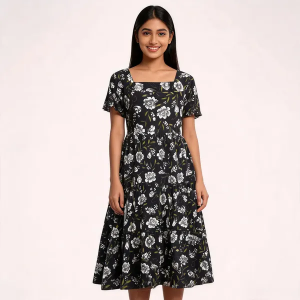Black_Cotton_Floral_Fit_And_Flare_Dress_For_Women