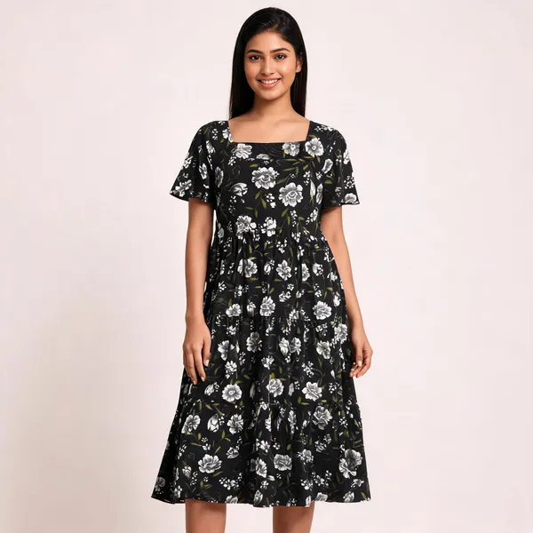 Black_Cotton_Floral_Fit_And_Flare_Dress_For_Women