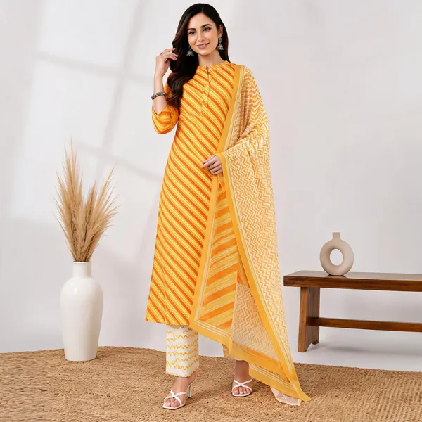 Yellow_Cotton_Printed_Straight_Kurta_Set_For_Women