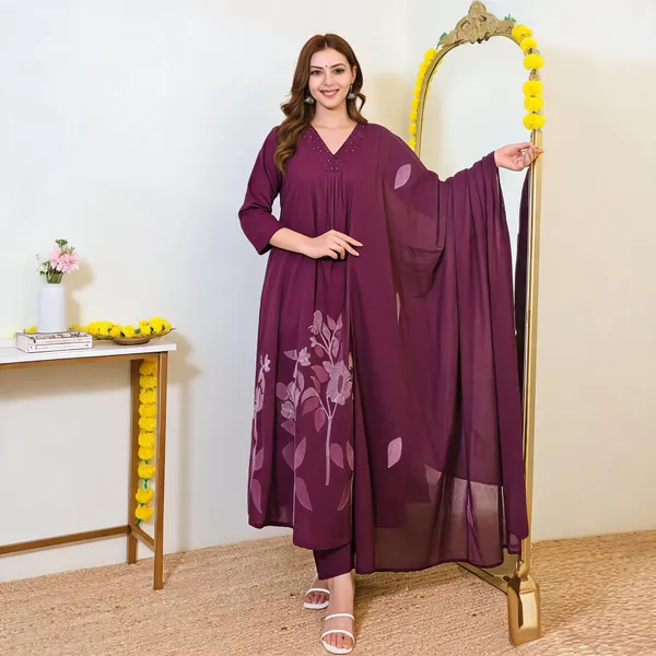 Purple_Cotton_Floral_Anarkali_Kurta_Set_For_Women