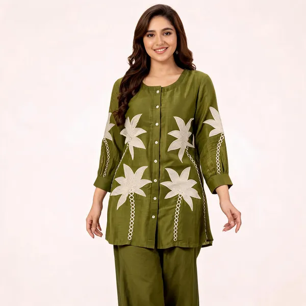 Olive_Cotton_Embroidered_Straight_Kurta_Set_For_Women