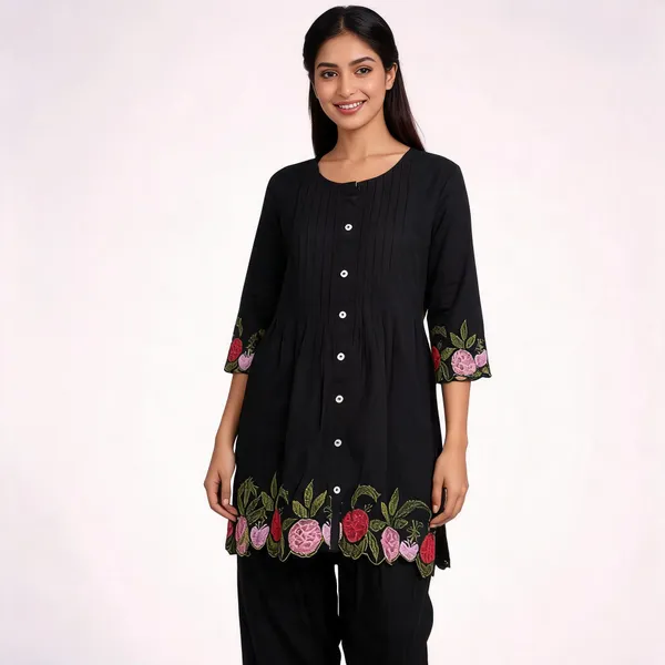 Black_Cotton_Floral_Embroidered_Kurti_For_Women