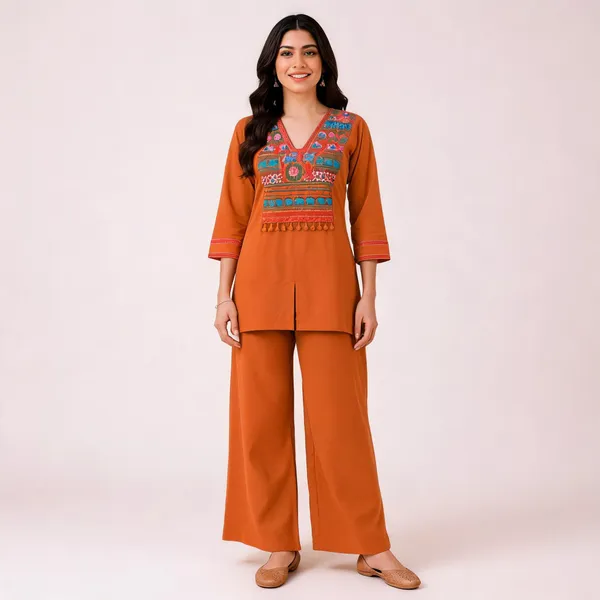 Orange_Cotton_Printed_Kurta_Palazzo_Set_For_Women
