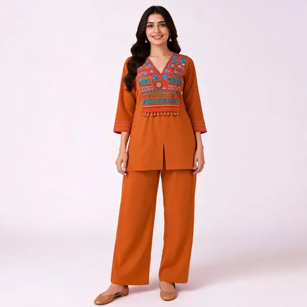 Orange_Cotton_Printed_Kurta_Palazzo_Set_For_Women
