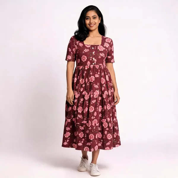 Maroon_Cotton_Floral_Print_Fit_And_Flare_Dress_For_Women