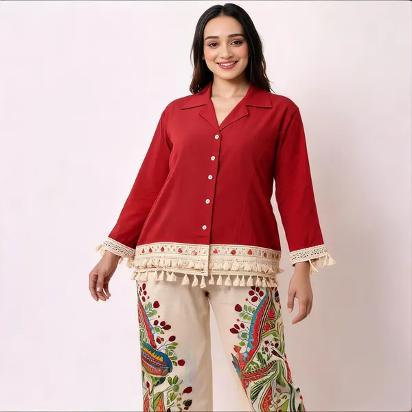 Red_Cotton_Printed_Straight_Kurta_Pant_Set_For_Women
