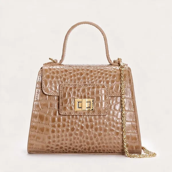 Beige_Croc-Embossed_Leather_Top_Handle_Bag_For_Women