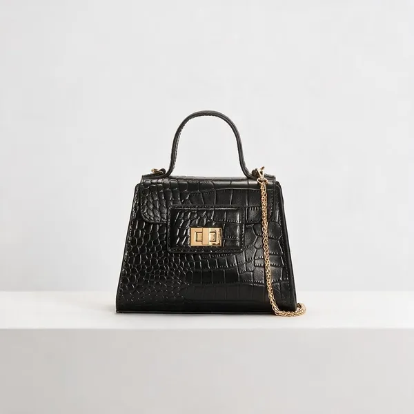 Black_Croc-Embossed_Leather_Top_Handle_Bag_For_Women
