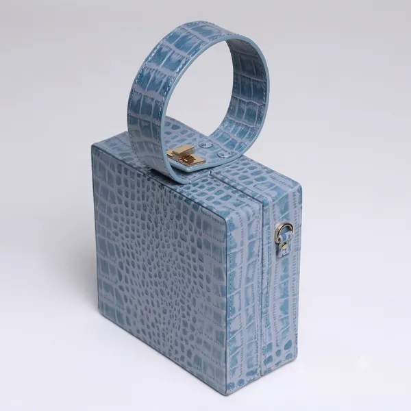 Blue_Croc-Embossed_Leather_Box_Handbag_For_Women