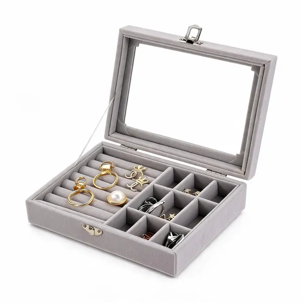 Grey_Velvet_Jewelry_Organizer_Box_With_Mirror