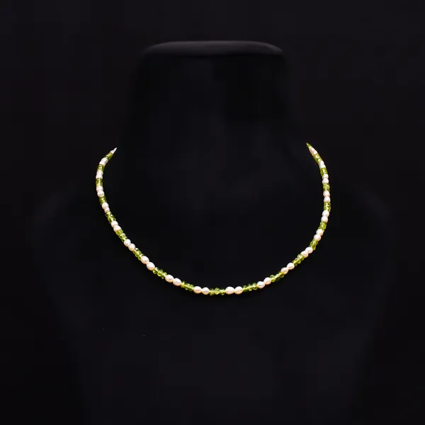 White_Green_Peridot_Freshwater_Pearl_925_Sterling_Silver_Necklace_For_Unisex