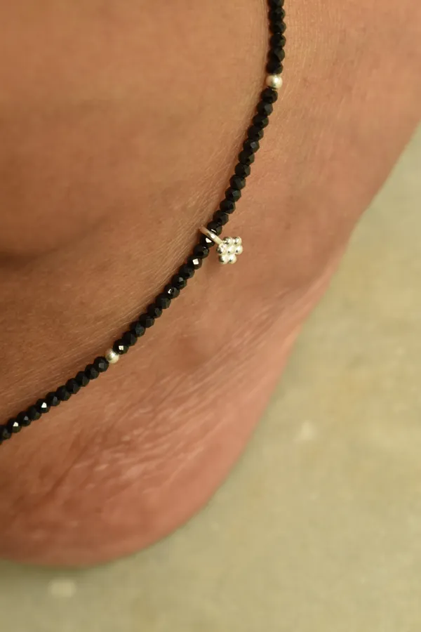 Black_Spinel_Sterling_Silver_Beaded_Anklet_For_Women