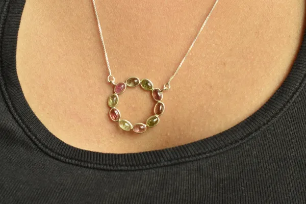 Multicolor_Tourmaline_Sterling_Silver_Circle_Pendant_Necklace_For_Women