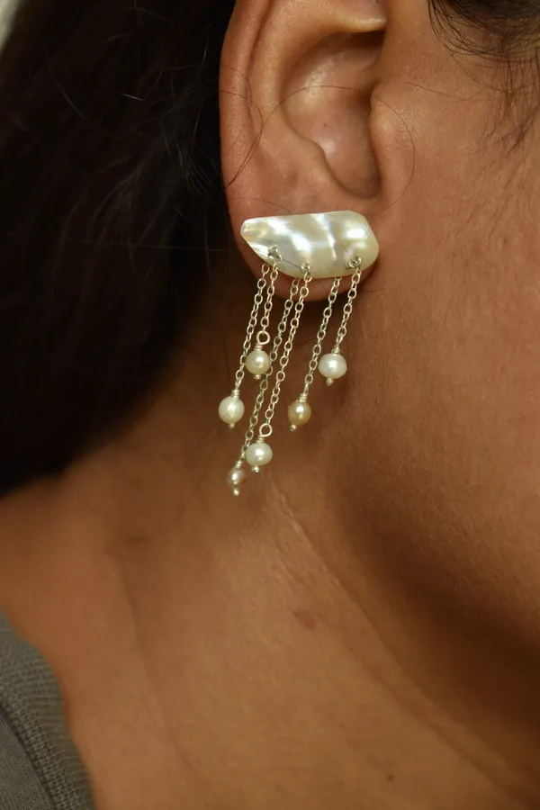 White_925_Sterling_Silver_Pearl_Look_Chain_Drop_Earrings_For_Women