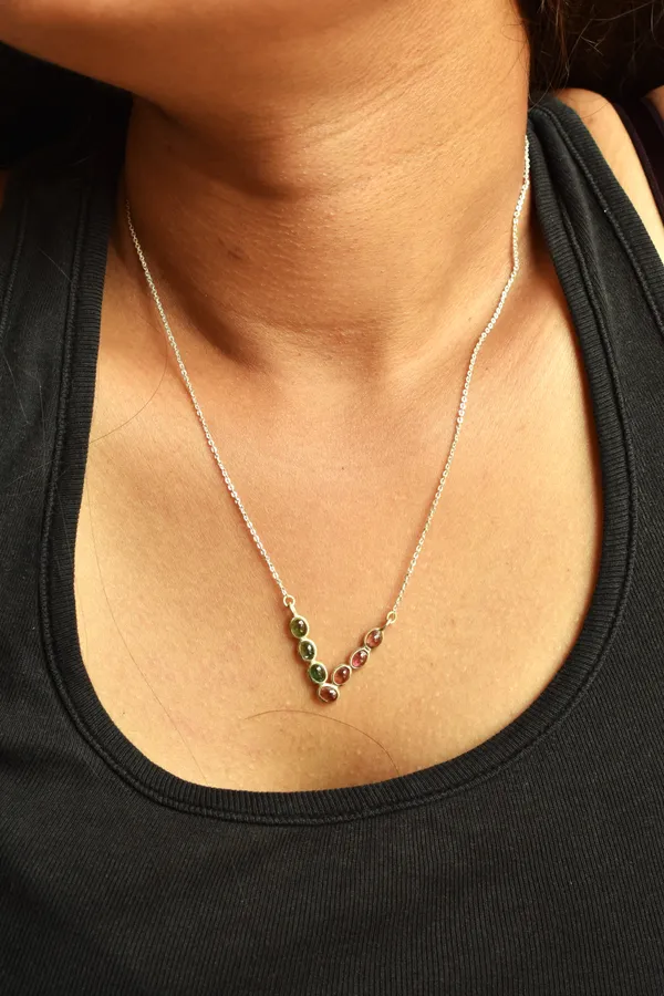 Multicolor_Tourmaline_925_Sterling_Silver_V_Necklace_For_Women