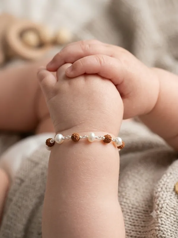 Silver_Brown_Rudraksha_Pearl_Sterling_Silver_Beaded_Bracelet_For_Kids