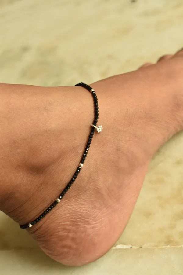 Black_Spinel_Sterling_Silver_Beaded_Anklet_For_Women