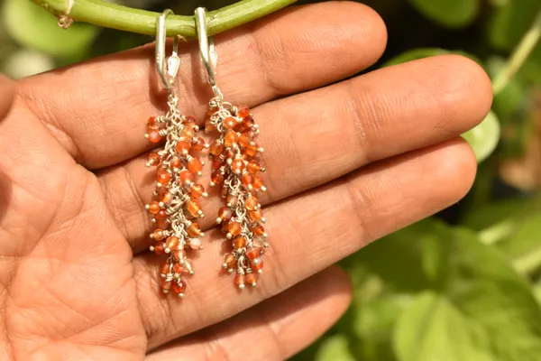Orange_Carnelian_Sterling_Silver_Grape_Drop_Earrings_For_Women