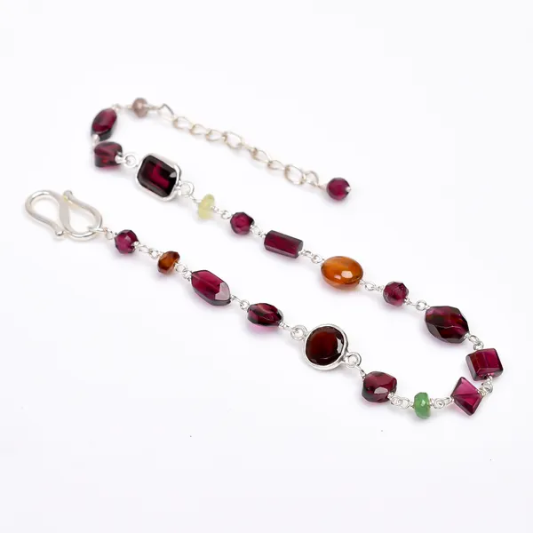 Red_Garnet_925_Sterling_Silver_Beaded_Chain_Bracelet_For_Unisex
