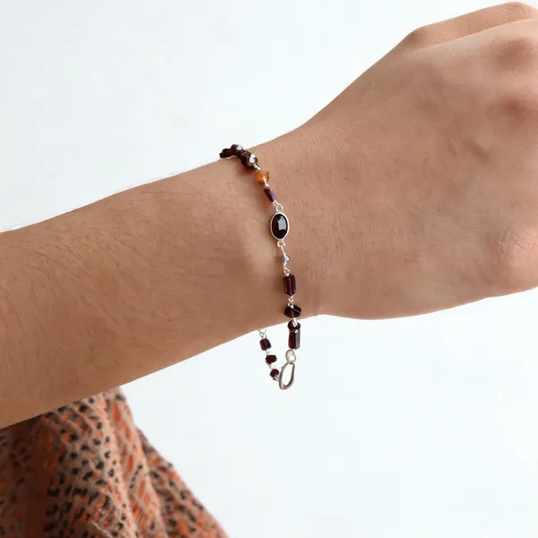 Red_Garnet_925_Sterling_Silver_Beaded_Chain_Bracelet_For_Unisex