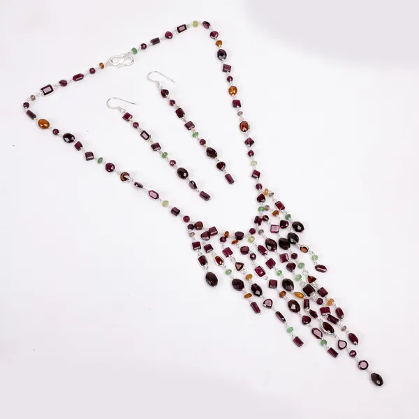 Multicolor_Garnet_925_Sterling_Silver_Necklace_Set_For_Women