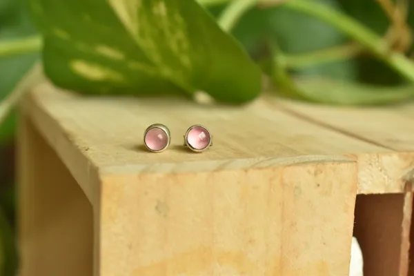 Pink_Rose_Quartz_925_Sterling_Silver_Round_Cabochon_Studs_For_Women