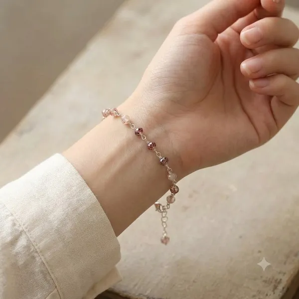 Light_Pink_Strawberry_Quartz_925_Sterling_Silver_Adjustable_Bracelet_For_Unisex