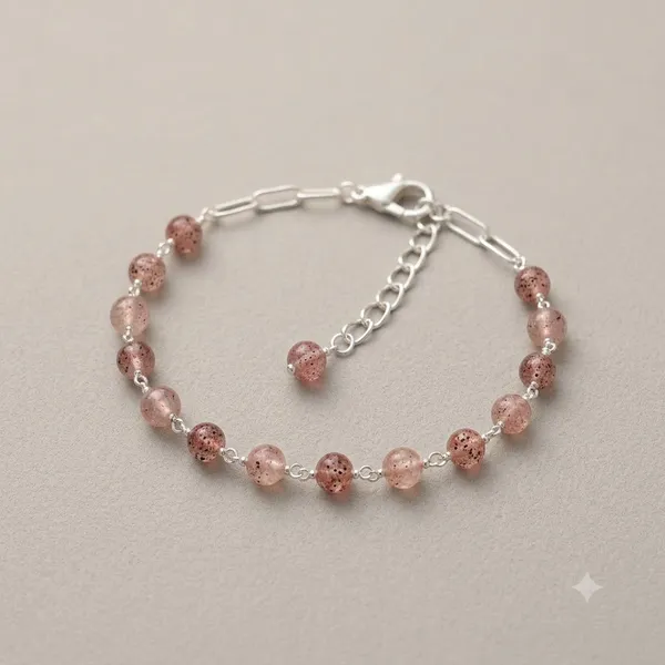 Light_Pink_Strawberry_Quartz_925_Sterling_Silver_Adjustable_Bracelet_For_Unisex