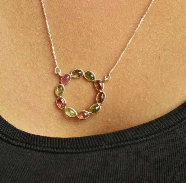 Multicolor_Tourmaline_Sterling_Silver_Circle_Pendant_Necklace_For_Women