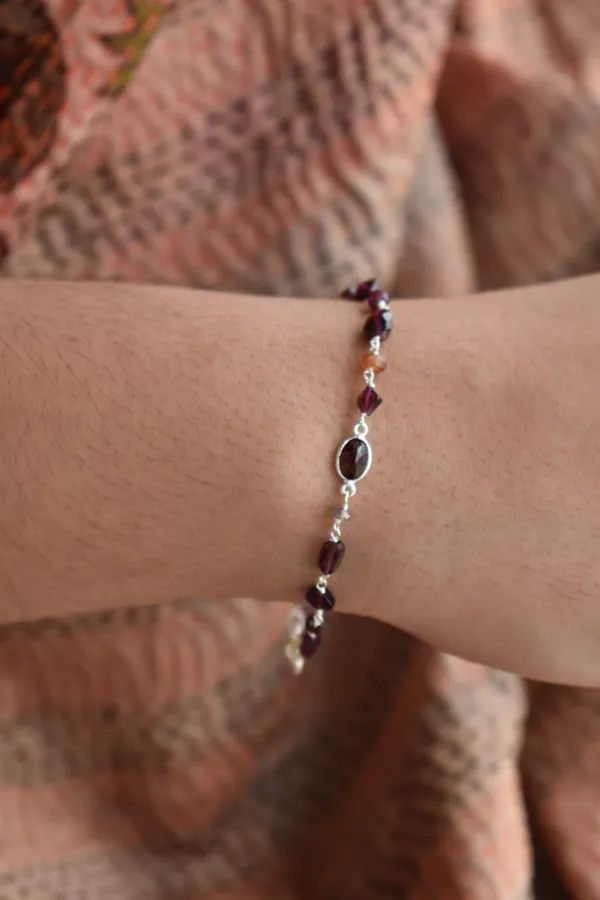 Red_Garnet_925_Sterling_Silver_Beaded_Chain_Bracelet_For_Unisex