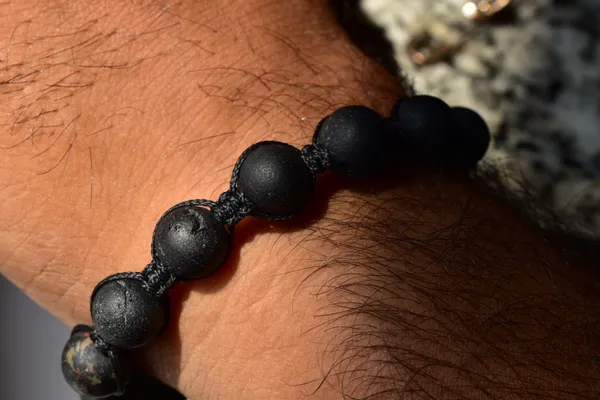 Black_Tourmaline_Wax_Thread_Adjustable_Beaded_Bracelet_Unisex