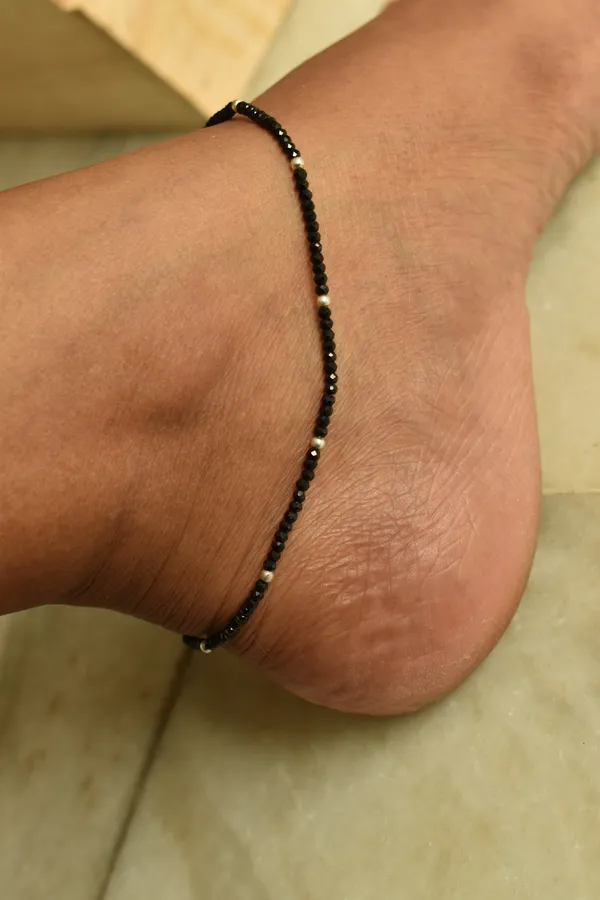 Black_925_Sterling_Silver_Natural_Spinel_Beaded_Anklet_For_Women