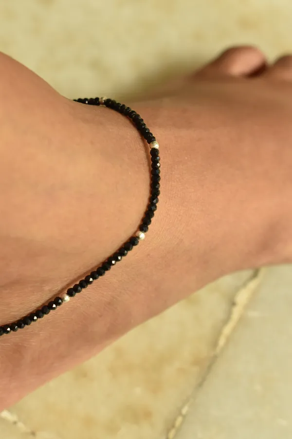 Black_925_Sterling_Silver_Natural_Spinel_Beaded_Anklet_For_Women