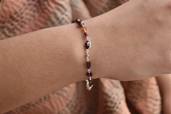 Red_Garnet_925_Sterling_Silver_Beaded_Chain_Bracelet_For_Unisex