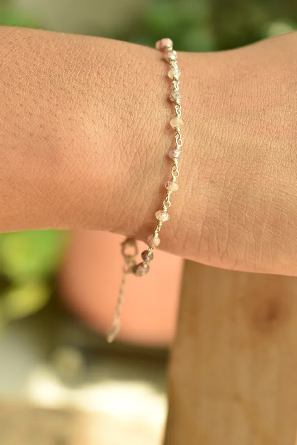 Light_Pink_Strawberry_Quartz_925_Sterling_Silver_Adjustable_Bracelet_For_Unisex