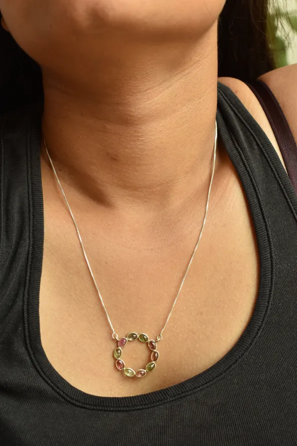 Multicolor_Tourmaline_Sterling_Silver_Circle_Pendant_Necklace_For_Women