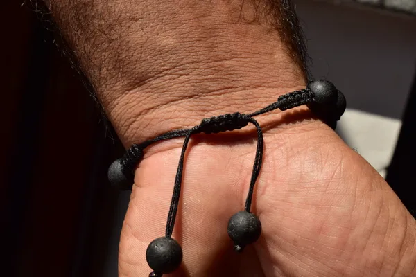 Black_Tourmaline_Wax_Thread_Adjustable_Beaded_Bracelet_Unisex