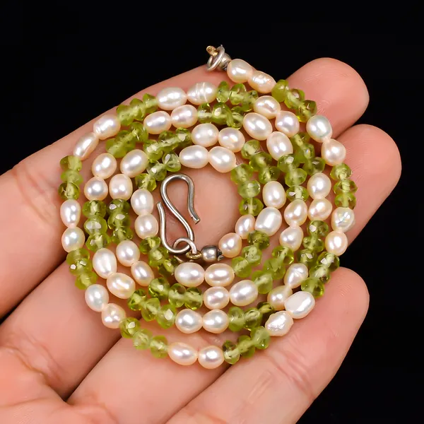 White_Green_Peridot_Freshwater_Pearl_925_Sterling_Silver_Necklace_For_Unisex