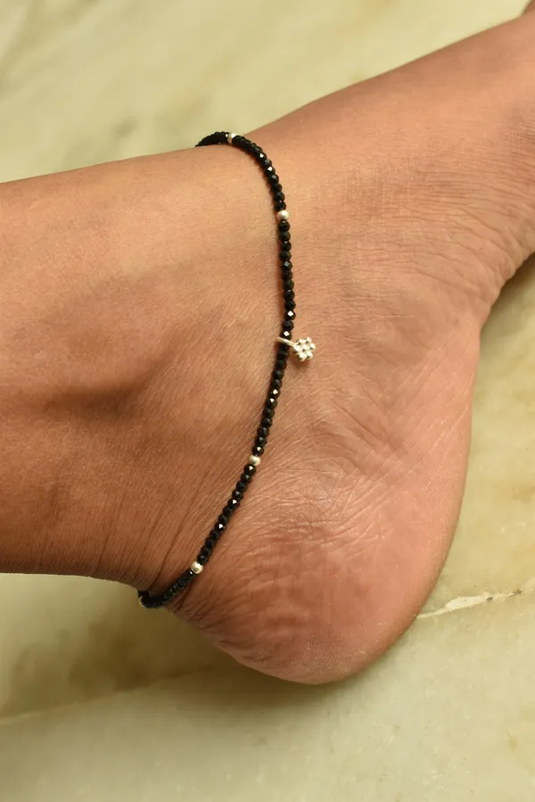 Black_Spinel_Sterling_Silver_Beaded_Anklet_For_Women