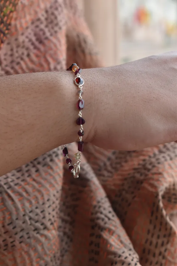 Red_Garnet_925_Sterling_Silver_Beaded_Chain_Bracelet_For_Unisex