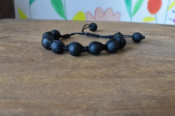 Black_Tourmaline_Wax_Thread_Adjustable_Beaded_Bracelet_Unisex