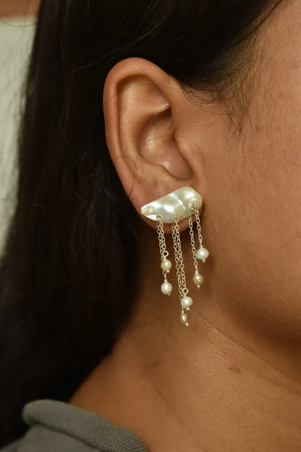 White_925_Sterling_Silver_Pearl_Look_Chain_Drop_Earrings_For_Women